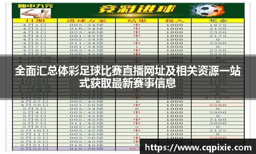全面汇总体彩足球比赛直播网址及相关资源一站式获取最新赛事信息